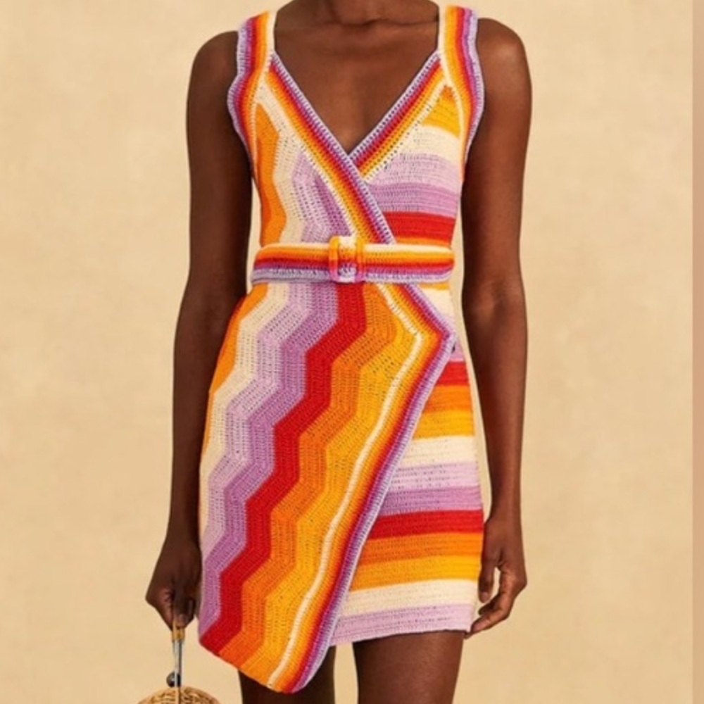Farm Rio Rainbow Crochet Mini Dress NWT Size XS